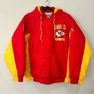 Vintage 90s Kansas City Chiefs Puffer Coat Jacket Pro Line XL Red, Yellow
